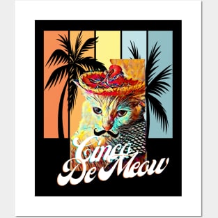 Cinco De Meow (cat in sombrero, mustache, palm trees) Posters and Art